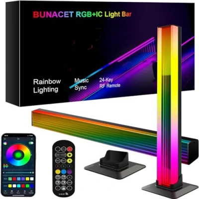 Image de Barre Lumineuse RVB, Eukee Lot de 2 RGB Bureau, Intelligente avec Différents Effets Lumière et Modes Musicaux, Déco pour Jeu, Photos, PC, Télévision, Pièce