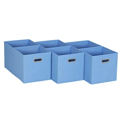 Image de Household Essentials, Lot de 6 bacs rangement en tissu avec poignée Bleu clair