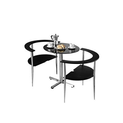 Image de Premier Housewares 2401387 Amour Table de Salle à Manger + 2 Chaises en Verre Trempé Noir et Cadre Chromé