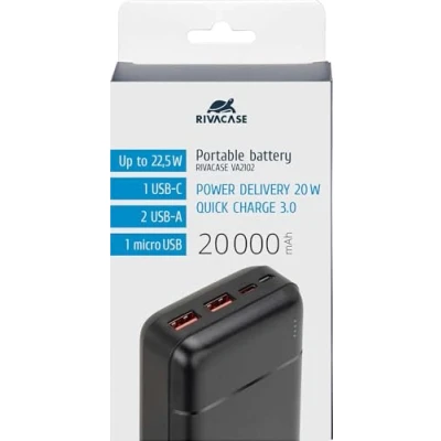 Image de Batterie Externe RIVACASE VA2102 20000mAh 2 Entrées Type C 3 Sorties QC/PD