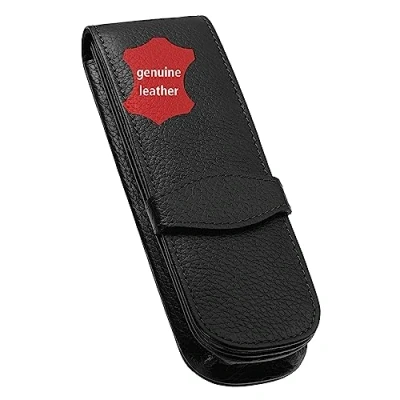 Image de ONLINE Étui En Cuir Pour Trois Stylos, Trousse Elégante Toutes Les Marques, Véritable, Porte Stylo Noir, Cadeau Toute Occasion, Dimensions : (Lxlxh) 14,5 x 5 2,5 cm, 3 stylos