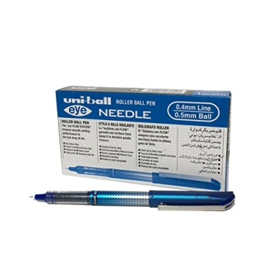 Image de Uni ball UB185S B Roller Encre Liquide Eye Needle Point 0,5 mm Bleu Lot de 12