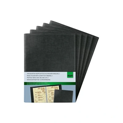 Image de SIGEL SM135 Lot de 5 Protège menus avec reliure à vis, 18 x 24,5 1,5 cm, similicuir aspect lin, noir