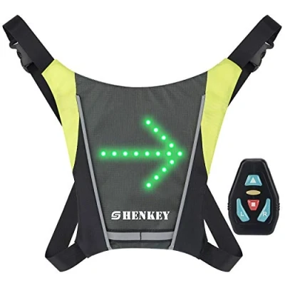 Image de shenkey Gilet de Cyclisme réfléchissant à LED avec indicateur Direction Télécommande, Feux Direction, Rechargeable par USB, Installation Facile pour témoin sécurité vélo