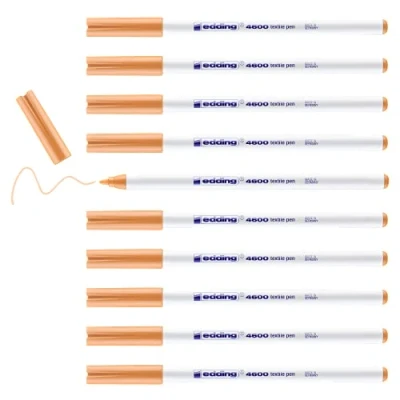 Image de edding 4600 feutre pour textiles orange clair 10 pièces pointe ronde de 1 mm textile lavable en machine (60 C) décorer le tissu marqueur