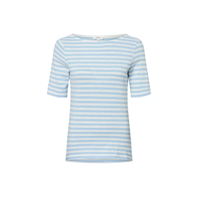Image de s.Oliver Gestreiftes IM SLIM FIT MIT Flammgarnstruktur Tshirt imprimé, Femme, Taille: 48, Hellblau weiß