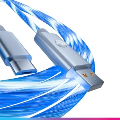 Image de Oniverse Câble USB LED, A vers Micro USB, Compatible PS4 Pro Slim PS3 Xbox One PC MAC Android, 2 mètres, charge rapide, 5 modes d&#039;éclairage,
