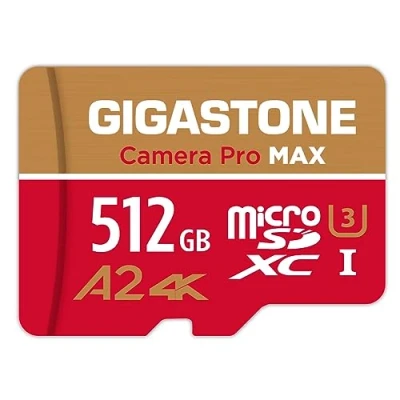 Image de [5 Ans Récupération de données Gratuite] GIGASTONE Carte Mémoire 512 Go, Camera Pro Max, Vitesse jusqu&#039;à 160/100 Mo/s, pour GoPro, DJI, Drone, 4K Video A2 V30 U3 MicroSDXC avec Adaptateur