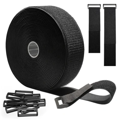 Image de Sangles de Câble Réglables 10m x 5cm avec 10 boucles, Attache Scratch Serre Cable Bande Sangle Réutilisable Management Facile à Couper pour Ranger et Organiser Câbles, Noir