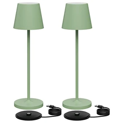 Image de K Bright Lampe de table à batterie LED Dimmable luminosité Rechargeable Couleur Lumière blanche froide Pour l&#039;intérieur et l&#039;extérieur Contacter la base recharge Vert(2 pièces)