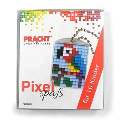Image de Pracht Creatives Hobby Pixel P90058 07501 Kit de bricolage amusant perroquet pour enfants avec 10 médaillons à pixelliser, système d&#039;assemblage simple sans repassage ni collage