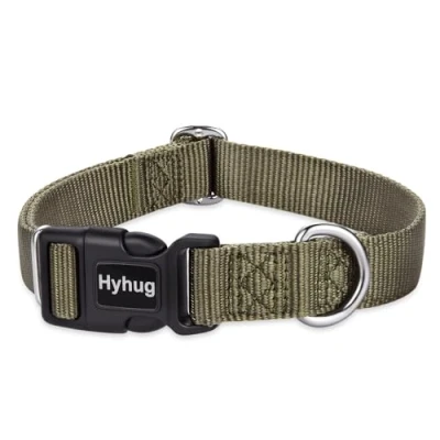 Image de Collier de Chien Chiot Couleur Unie Classique et Robuste Ajustement Conception Unique Glissière Triglide (Boucle).(Petit Modèle S, Vert Militaire)