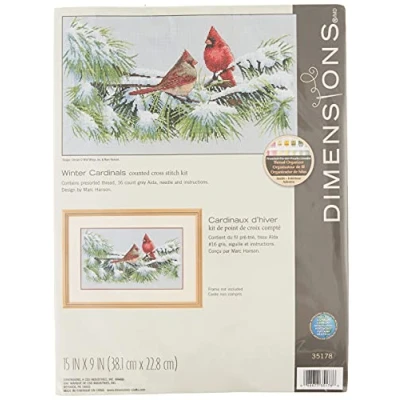 Image de Dimensions Kit Point De Croix Compté, Cardinaux d&#039;hivers