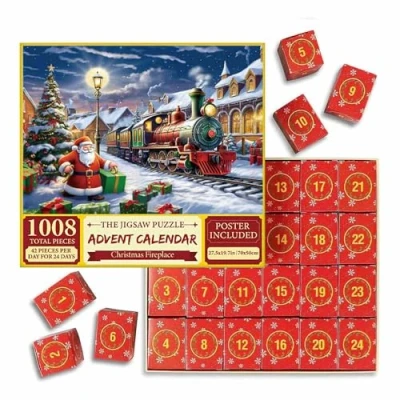 Image de Calendrier de l&#039;avent 2024 Puzzle, 24 Boîtes Calendriers Arbre Noël Decoration Noel Adultes, Puzzles pour Compte à Rebours Jusqu&#039;à Décoration (D)