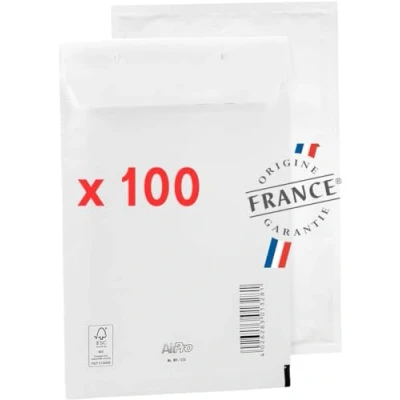 Image de Pack de 100 enveloppes à bulle pochettes matelassées blanche bulles… (D/4 int. 180 x 265 mm)