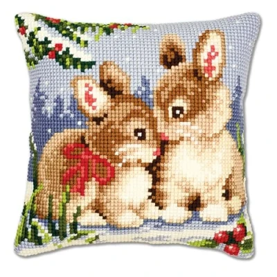 Image de Vervaco Kit coussin au point de croix Lapins dans la neige