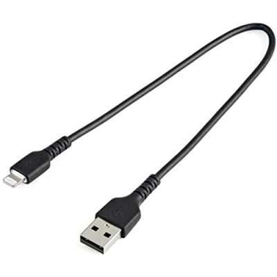 Image de StarTech.com Câble USB A vers Lightning en fibre d&#039;aramide robuste et durable de 30 cm type Certifié Apple MFi pour iPad/iPhone 12 (RUSBLTMM30CMB)