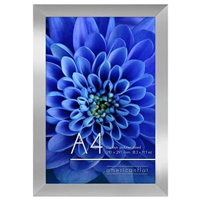 Image de Americanflat Cadre Photo A4 Argenté MDF avec Verre Incassable Poli, Chevalet &amp; Matériel de Suspension Intégré Format Horizontal et Vertical pour Mur Dessus Table 21x29,7 cm