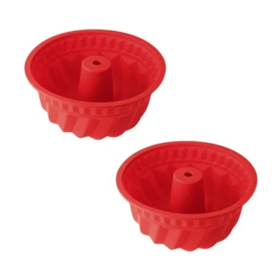 Image de Dr. Oetker 9926450 Lot de 2 moules à Kougelhopf, gâteaux, Moule Silicone, kouglof, gâteaux en Rouge, 21,5 cm