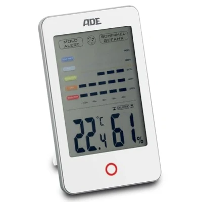 Image de ADE Hygromètre numérique Alarme visuelle de moisissure Thermomètre avec affichage la température Humidité historique 12 heures Grand écran LCD Batterie incluse Blanc
