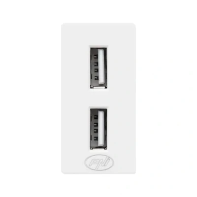 Image de Prise USB double PNI UB20, 5V, 2,4A, modulaire, encastrable, type F 1/2, pour cadre en verre RM101W, RM202W
