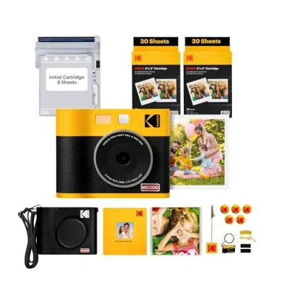 Image de KODAK Mini Shot 3 Era Cadeau Noel 4PASS 2 in 1 Appareil Photo Instantané et Imprimante Portable (7,6x7,6cm) (Lot Accessoire avec 68 Feuilles, Jaune)