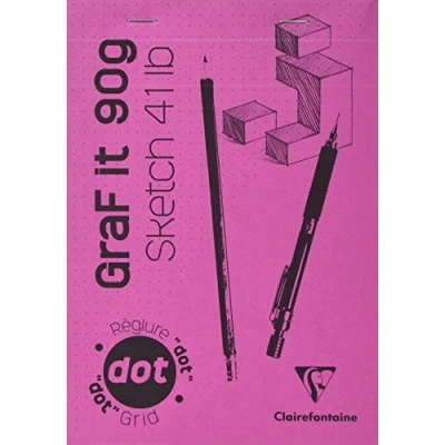 Image de Clairefontaine 96695C Bloc Agrafé GraF&#039;it 80 Feuilles Papier Dessin Croquis Réglure pointillés DOT Détachables A5 14,8x21 cm 90g Couverture Rose