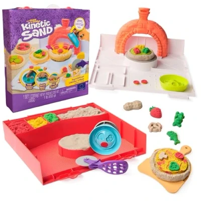 Image de Kinetic Sand Sable Magique Atelier À Pizza 453 G + 2 Accessoires Sculptez à l&#039;Infini ce Coloré comme de la Pâte Modeler Jouet Sensoriel Enfant 5 Ans Et