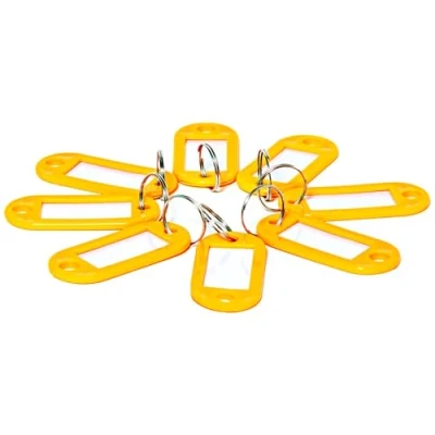 Image de D.RECT Porte Clef Étiquettes en Plastique, Lot de 10 Pièces Inscriptibles pour Clés avec Boucles Personnalisés, Jaune