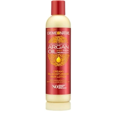 Image de Creme of Nature Argan Oil Lotion Hydratante et Démêlante à l’Huile d’Argan du Maroc Apporte Brillance Hydratation Soin pour Cheveux Bouclés Frisés Crépus Sans Rinçage Flacon de 250ml