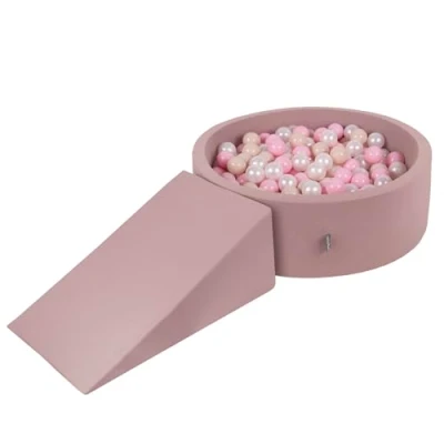Image de KiddyMoon Aire De Jeux en Mousse avec Rond Piscine À Balles (100 Balles) Fosses Boules pour Enfants Jouets Parcours Obstacles, Bruyère: Beige Pastel/Rose Poudré/Perle
