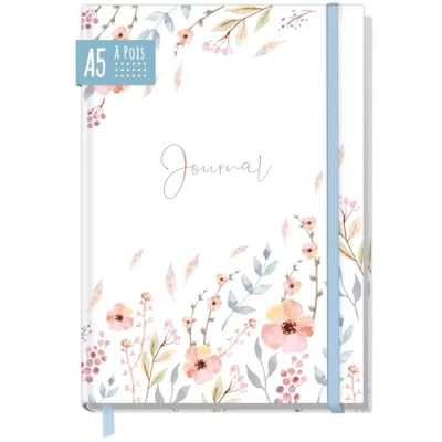 Image de paper&amp;you® Bullet journal à pois A5 avec élastique [Sweet Flowers] 156 pages carnet de notes pois, intime durable &amp; climatiquement neutre