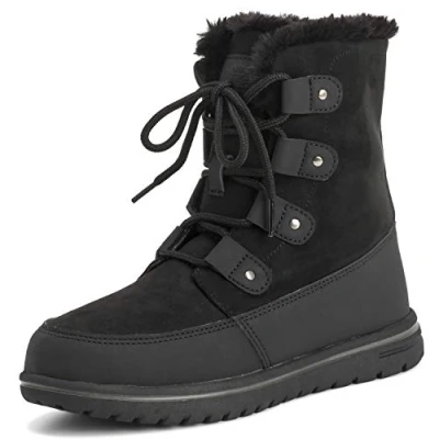 Image de Polar Boot Femmes Matelassé Court Neige Hiver Fausse Fourrure Chaud Durable Imperméable Bottes BLK40 AYC0520 Noir Suède Taille 40 EU/7 UK