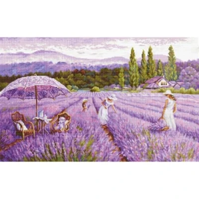 Image de Luca S BU5008 Kit de broderie au point croix Motif champ lavande Doré