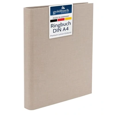 Image de goldbuch 37 211 Summertime Classeur à anneaux A4 Beige Dimensions 32 x 27,5 4,5 cm avec mécanisme 4 et pince de serrage Format Couverture en lin Marron clair