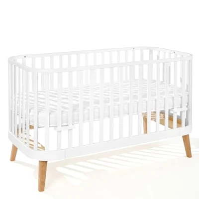 Image de ATB Lit d&#039;appoint 2 en 1 Bebe 140x70 cm Convertible Junior Adolescent Multifonctionnel et Grandissant Principal Bébé avec Matelas Blanc