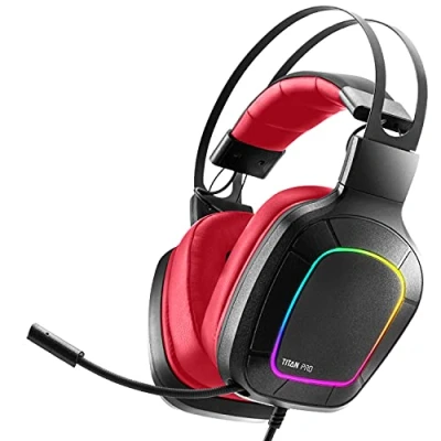 Image de NITHO Titan Pro Casque Gaming pour PC/PS4/PS5, avec Microphone Amovible, Son Surround 7.1, Transducteurs 50mm, Lumière Multi Effet RVB Rouge