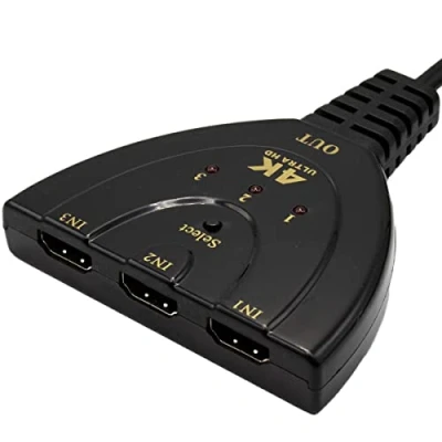 Image de MMOBIEL Répartiteur HDMI Switch Splitter 4K Commutateur 3 en 1 Sortie Compatible avec Apple TV,Switch,PS4,X Box,HDTV,Ordinateur Portable,PC,Console de Jeux et Plus Distributeur