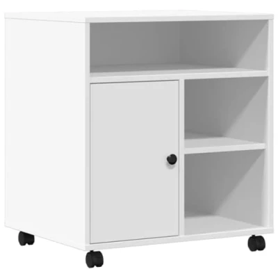 Image de vidaXL Support d&#039;imprimante avec roulettes Blanc 60x50x67 cm, Table d&#039;imprimante, d&#039;ordinateur, Rangement