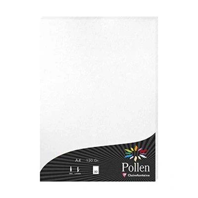 Image de Clairefontaine 24302C Étui de 50 Feuilles Format A4 (21x29,7cm) 120g/m² Coloris Blanc Irisé Papier d&#039;Invitation Evènements et Correspondance Gamme Pollen Premium Lisse