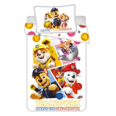 Image de Paw Patrol Parure de lit pour enfant avec housse couette 100 x 135 cm et taie d&#039;oreiller 40 60 cm, en coton, certifiée Öko Tex