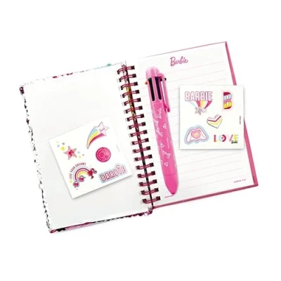 Image de ODS Barbie Diary Pocket, Cahier à palettes réversibles, 32 pages, avec stylo multicolore et 2 feuilles d&#039;autocollants Barbie, 10,5 x 15 cm, âge recommandé +5 ans