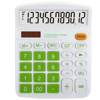 Image de Meichoon Calculatrice de Bureau à énergie Solaire, Double Alimentation, Grand écran LCD 12 Chiffres, financière, Grande Fonction Standard pour Bureau, Maison, école, KA08 Vert