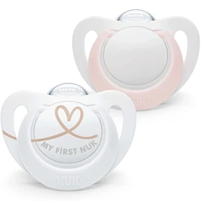 Image de NUK Star Lot de 2 tétines pour bébé 0 à 6 mois, apaisent 99% des bébés, en silicone sans BPA, rose