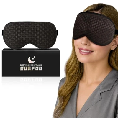 Image de SURFOU Masque de Nuit, 3D Doux et Confortables Sommeil Adulte, Cache Yeux Pour Dormir, Design Pont Nez Haut Sleep Mask Voyage, La Sieste L&#039;insomnie, Noir