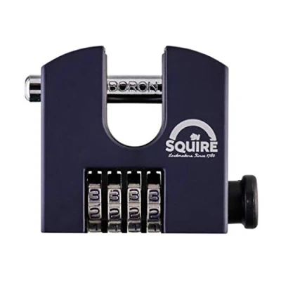 Image de Cadenas Squire robuste (SHCB65) Anse rotative la plus résistante à bloc combinaison 4 viroles Acier allié anticorrosif étanche pour maison, école et garage (Bleu, 50 mm)