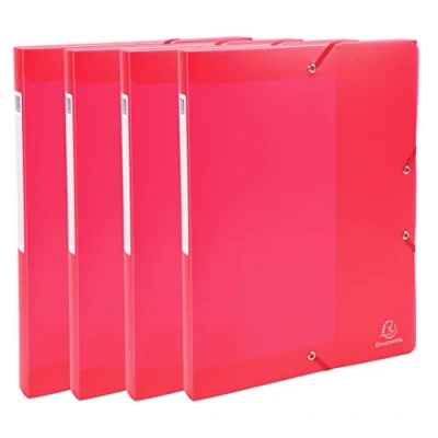 Image de Exacompta Réf. 59875E 4 boites de classement avec élastiques Chromaline en polypropylène dos 2,5 cm dimensions 25 x 33 pour documents au format A4 couleur rouge livrées montées