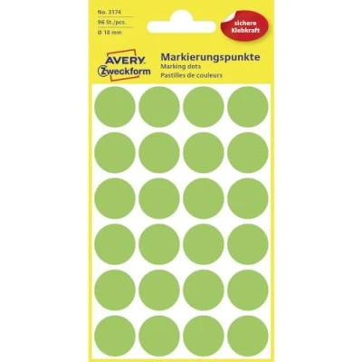 Image de Avery Zweckform 3174 Lot de 96 pastilles codantes Vert clair Diamètre 18 mm 4 feuilles