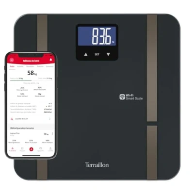Image de TERRAILLON MASTER FIT ULTRA Balance connectée Wi Fi, Fréquence cardiaque, Analyse des masses graisseuse, musculaire, hydrique, osseuse et viscérale, IMC, Apport calorique journalier