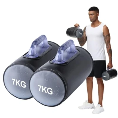 Image de DEIRIS Haltères à Eau, réglables Pliables, Sac Eau Fitness, poids de voyage, jusqu&#039;à 14 kg/paire, pour l&#039;entraînement en force, Sable Alternative